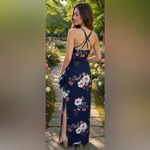 Fortune + Ivy Maxi Floral Dress with Criss Cross Back